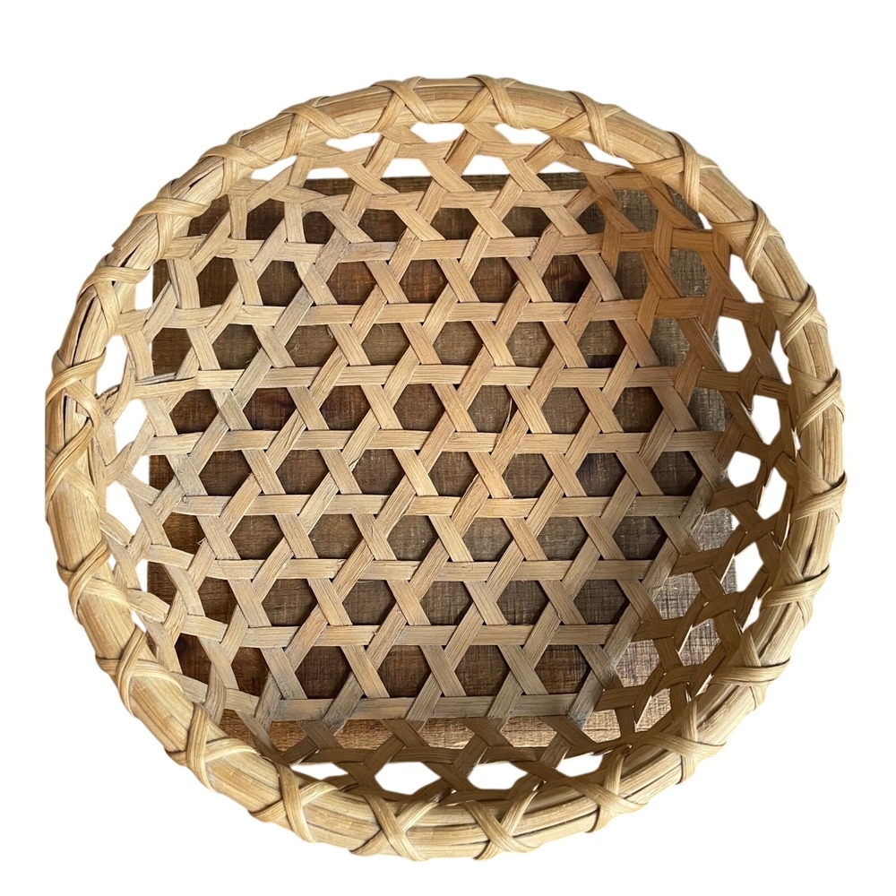 Shaker Cheese Splint Star Weave Round Basket Handwoven Geometric Pattern 11in‎